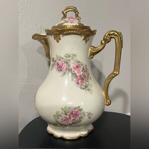 Antique Limoges A k made in France hand painted porcelain coffee/ Chocolate pot